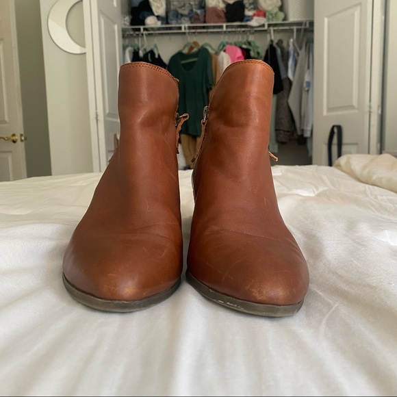 FRYE Ankle Boots Cognac Leather Judith Double Zipper Zip Leather Brown 9.5 M - Picture 2 of 10